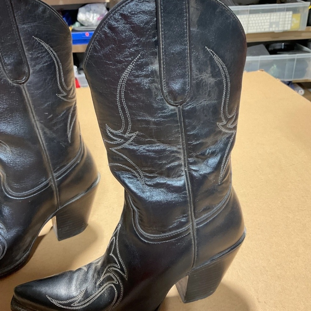 CABORCA Leather Cowboy Boots Women’s Zs 7.5 Black Embroidered - Picture 3 of 15